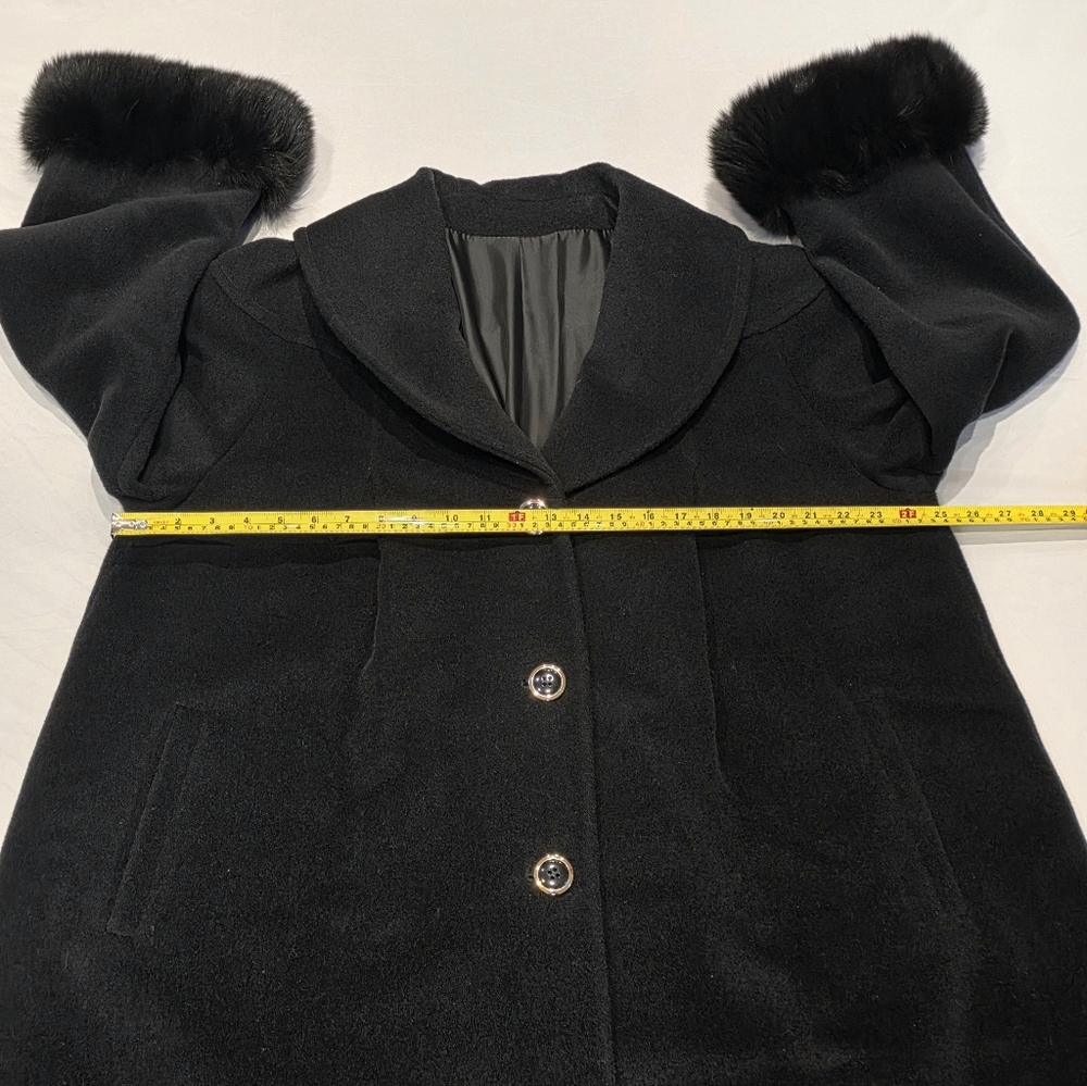 Cinzia Rocca By Rodel Black Winter Wool Coat w Fox Fur Trim Cuffs IT46/ US 16 - Picture 15 of 17